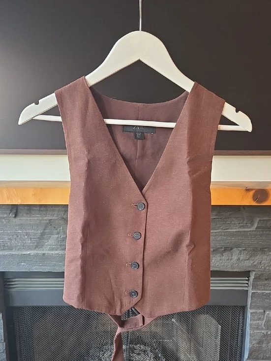 Brown Button Vest - Picture 1 of 6